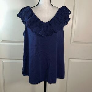 🟢Lane Bryant Navy Blue Eyelet Ruffle Sleeveless Top Women’s 18/20 Plus